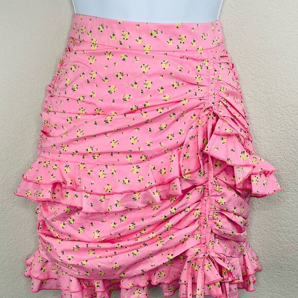 Tiger Mist Colorado Summer Pink Floral Print Ruched Ruffle Layered Mini Skirt XS - Picture 4 of 12
